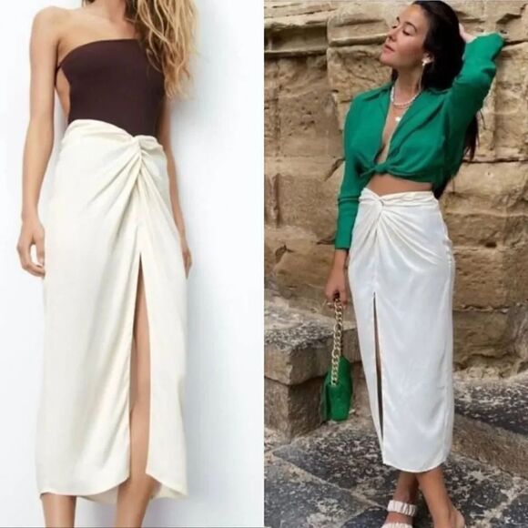 Zara mid length skirts cream S NWT - Picture 2 of 12